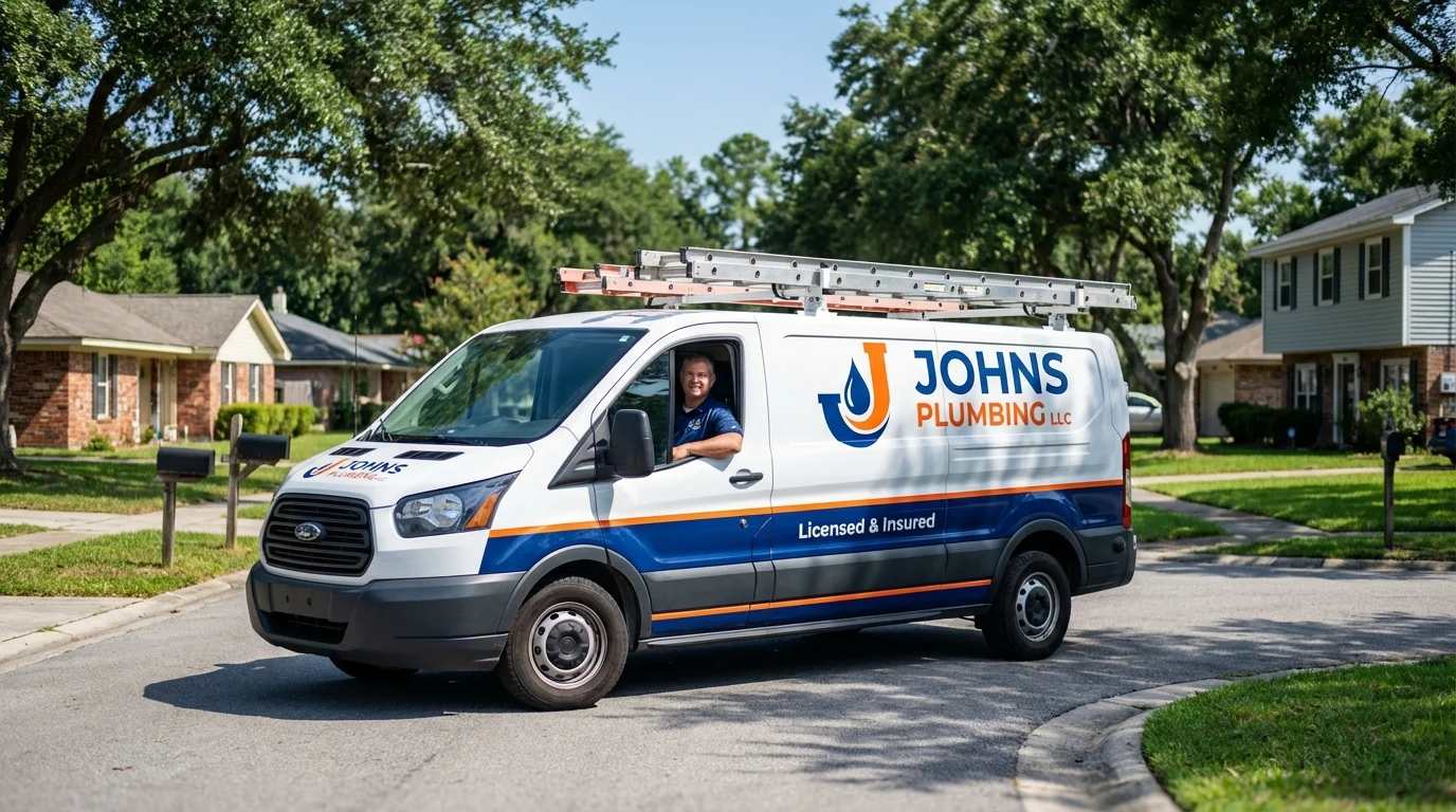 Johns Plumbing LLC service van in Ellinwood, KS