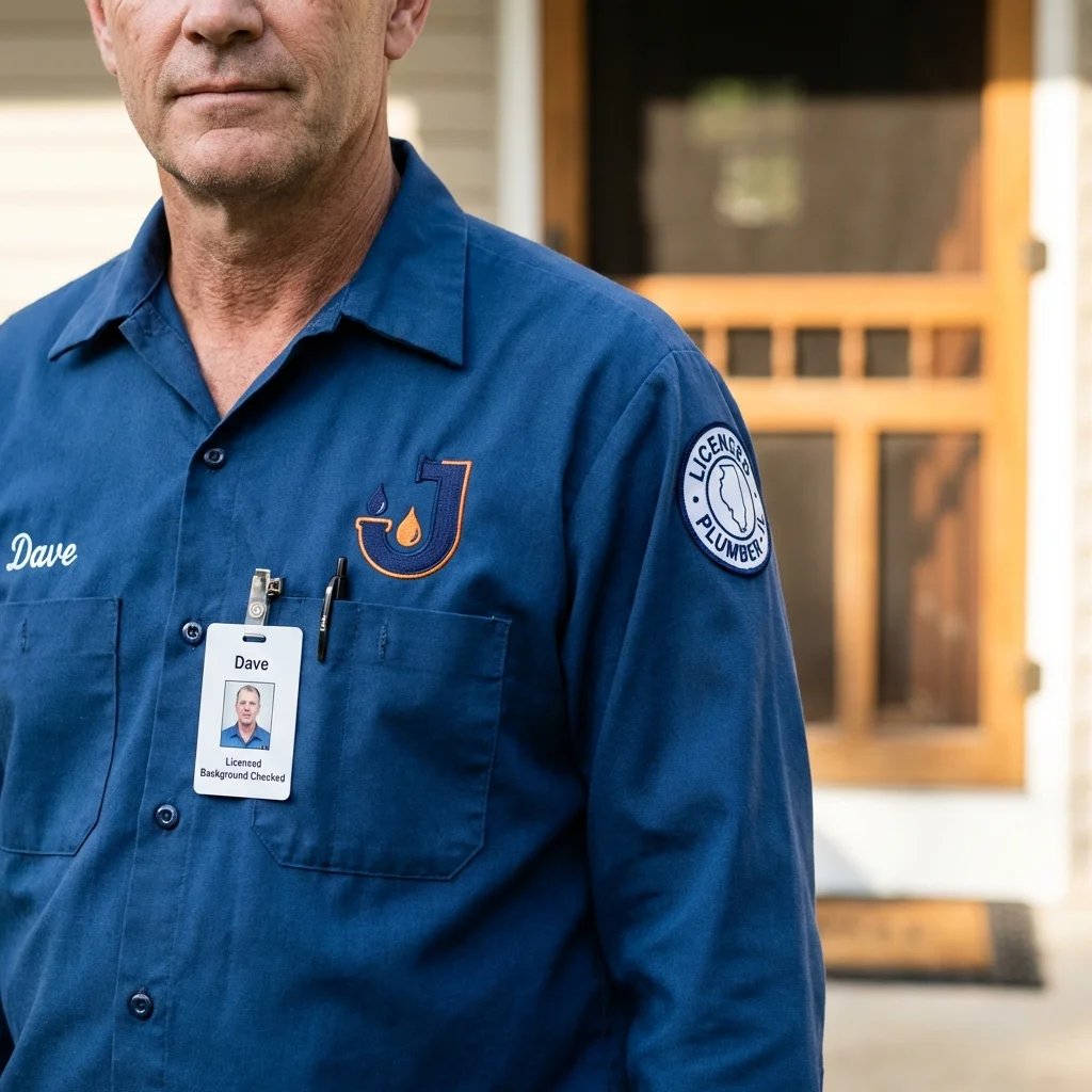 Licensed plumber showing ID badge in Ellinwood, KS