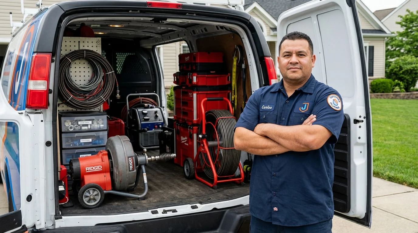 Professional drain cleaning equipment and Johns Plumbing LLC plumber in Ellinwood