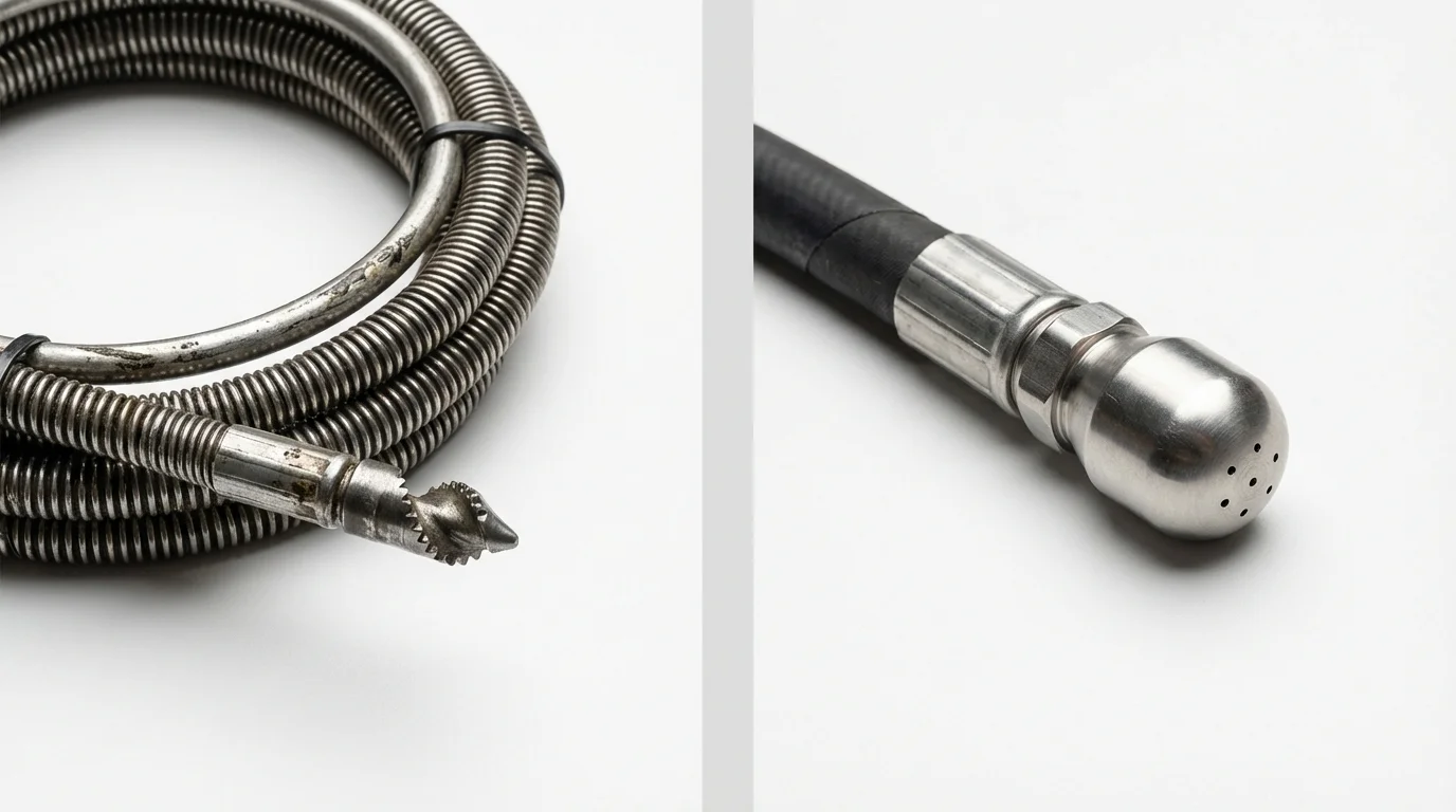 Drain snake cable and hydro jetting nozzle used for drain cleaning in Ellinwood, KS