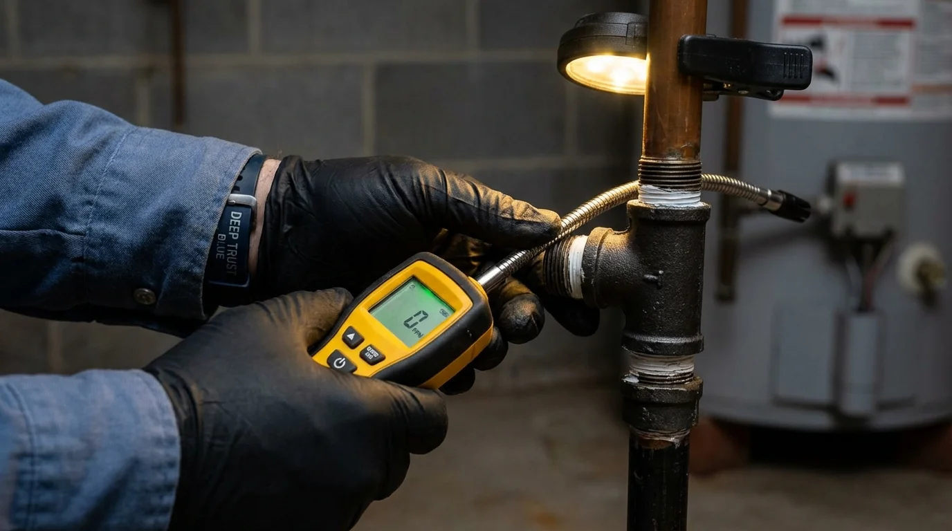 Gas leak detection with electronic sniffer by Johns Plumbing LLC in Ellinwood