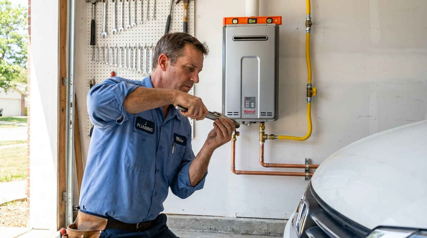 Tankless water heater installation by a Johns Plumbing LLC plumber in Ellinwood
